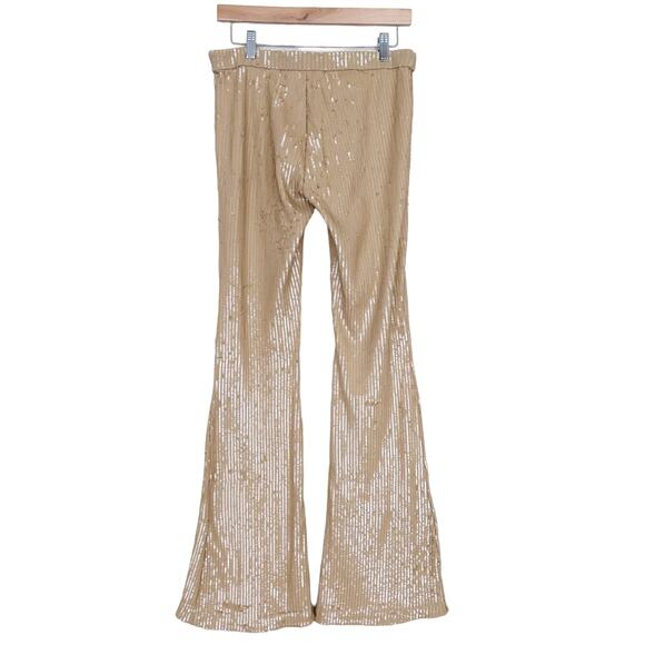 Retrofete Julien Tan Sequin Flare Leg Pants Sz M - Picture 7 of 13